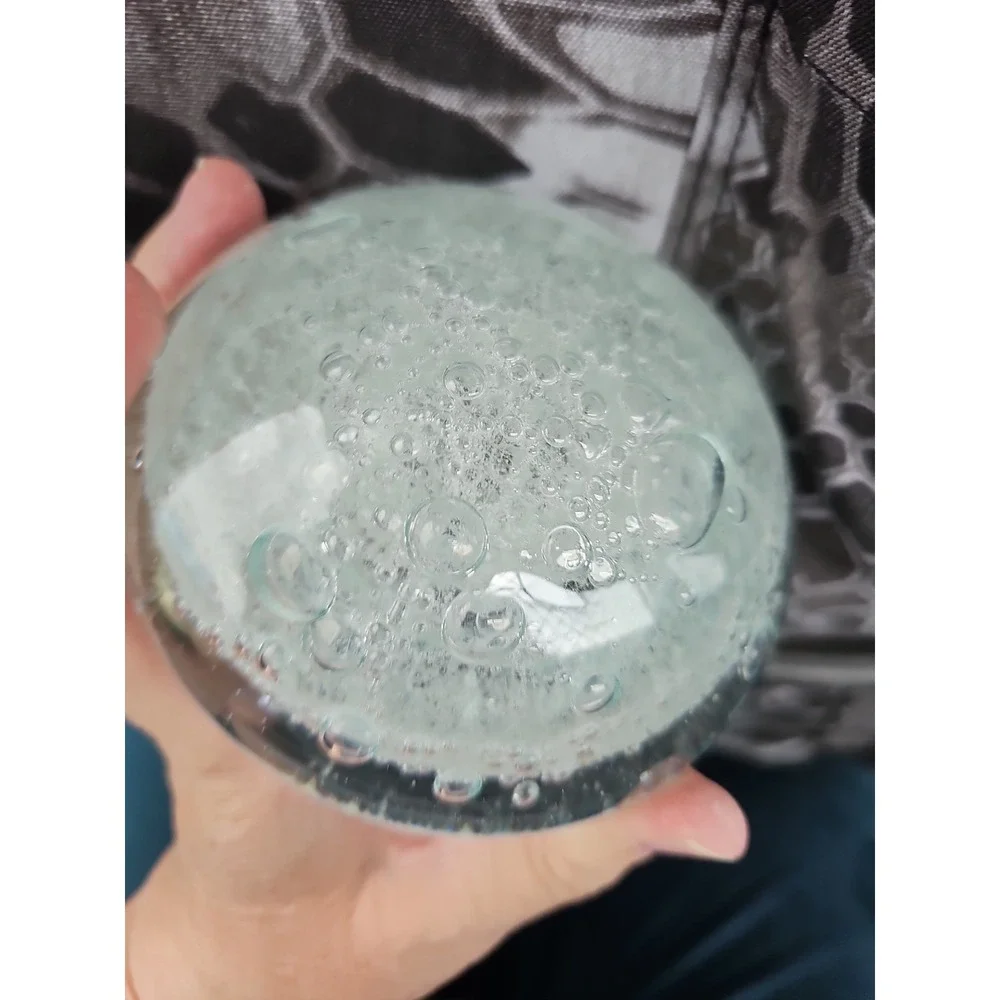 Vtg Hand Blown Clear Art Glass Mushroom Paperweight Controlled Bubbles Studio